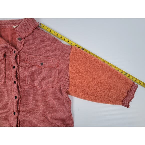 RARE POL Womens Large GKJ5 Fleece Knit Lightning Pink Button‎ Sweater Jacket - Picture 12 of 13
